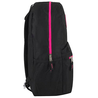 Trail maker 19" Classic School Backpacks with Mesh Side Pockets, Solid Color Backpack for Kids, Adult, Travel - color: Black & Pink