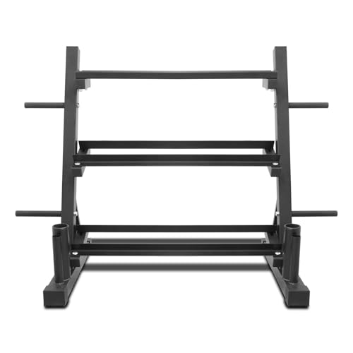 PENSUN Dumbbell Rack – 3 Tier Adjustable Weight Storage Stand with Side Barbell Plate Holder – Multi Purpose Home Gym Organizer for Dumbbells, Kettlebells, Barbell - color: Standard - 1200 LBS