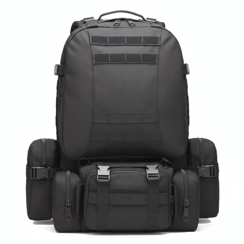 Military Tactical Backpack for Men 60L Waterproof Bug Out Bag Survival Rucksack Go Bag Emergency Molle System Army 3 Day Assault Pack for Hiking Hunting Camping Black - color: Black
