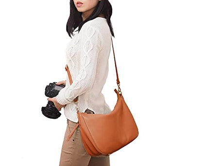 Meliae Camera Bag for Women, DSLR Mirrorless Camera Purse, Leather Shoulder Crossbody Hobo Travel Tote - color: Brown