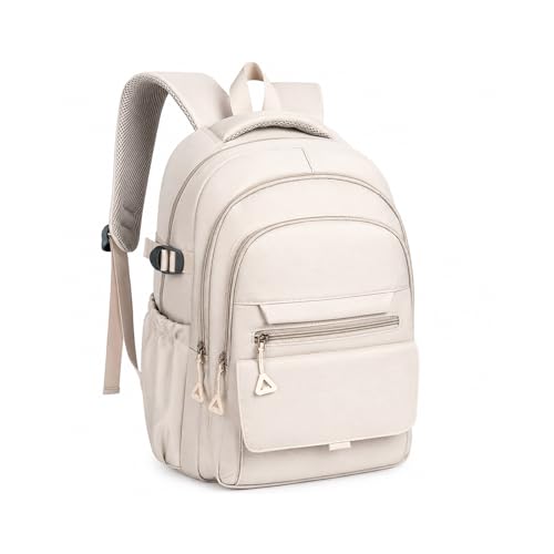Teen Girls School Backpack - Lightweight Aesthetic Bookbag, Laptop Sleeve | Spacious for A4 & 16" laptop, White Oxford fabric, Padded straps, Multi-pocket, Side bottle holders for school, travel, work - color: Yellow