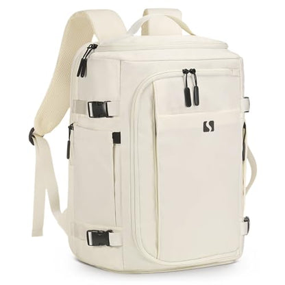 35L Travel Backpack 17" Laptop Backpack W/USB-C Port, Expandable Carry-On Bag, TSA Flight Approved Water-Resistant for Business College, White - color: White