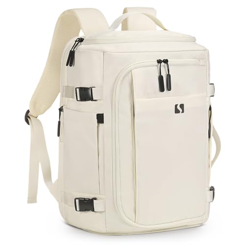 35L Travel Backpack 17" Laptop Backpack W/USB-C Port, Expandable Carry-On Bag, TSA Flight Approved Water-Resistant for Business College, White - color: White