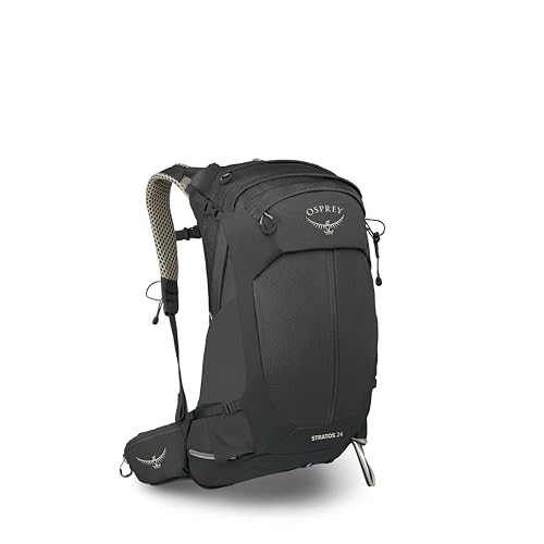 Osprey Stratos 24L Men's Hiking Backpack - Adjustable Daypack with Waterproof Raincover & Bottle Pockets, Raven Black - color: Raven Black, style: 24l