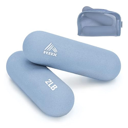 RBX 4LB Pair Neoprene Hand Weight Bars, Ergonomic Pill Shape Weights, Non-Slip Grip, Balanced Design for Controlled Workouts, Includes Mesh Storage Bag, Home Exercise Equipment - color: Blue