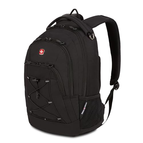 SWISSGEAR Bungee Core Laptop Backpack, Fits Most 13-Inch Laptops, Airflow Back Panel, Reflective Accents, and Bungee Cord System, Black, 26L, 17.25-Inch - color: Black