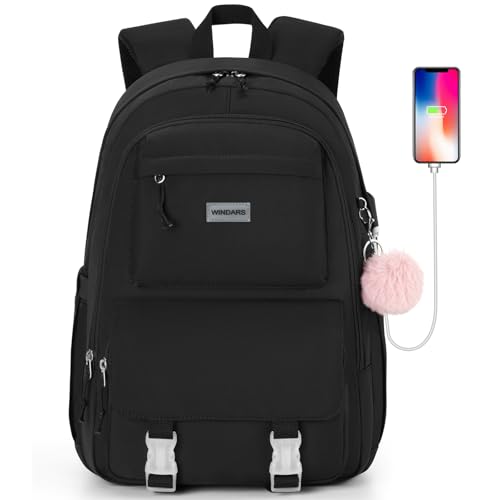 WINDARS Backpacks for Girls, 17.3 Inch School Bag Cute Waterproof Laptop Bookbag Large College Backpack for Teen Women Students Anti Theft Travel Daypack, Black - color: 1-black, size: 17.3 inch