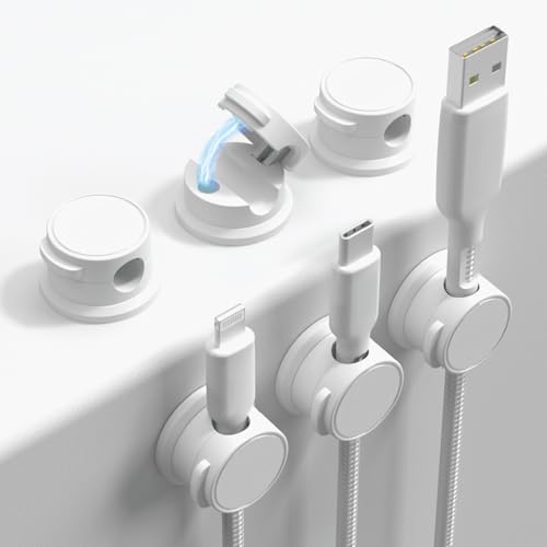 Travel Depot Cable Management Magnetic Snap Organizer 6-Pack – Compact Cord Holders with Strong Magnetic Closure Adhesive Cable Clips for USB Cables Power Cords & Headphones with Storage Pouch, White - color: White