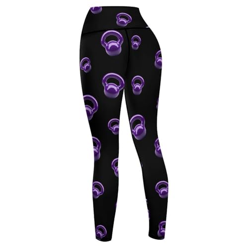 Purple Kettlebells Fitness Women's Yoga Pants High Waist Workout Leggings Tummy Control for Running Cycling - size: Small