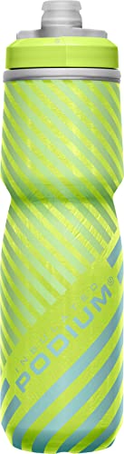 CamelBak Podium Chill Insulated Bike Squeeze Water Bottle, Cold Retention for Cycling, 24oz, Lime/Blue Stripe - color: Lime/Blue Stripe