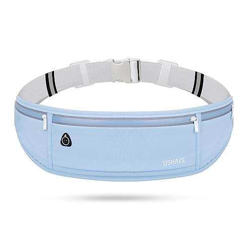 USHAKE Slim Running Belt, Workout Fanny Pack for Men Women,Exercise Waist Pack for Apple iPhone Holder, Runner Belt for Running Walking Cycling Camping Gym Light Blue - color: Light Blue