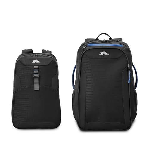 High Sierra Hi-Life 3-in-1 Convertible Backpack - Features Removable Daypack, Stack-It Strap, Adjustable Sternum Strap, Fleeced Pocket For Scratch Protection, Dual Water Bottle Pockets - Black/Blue - color: Black/Blue