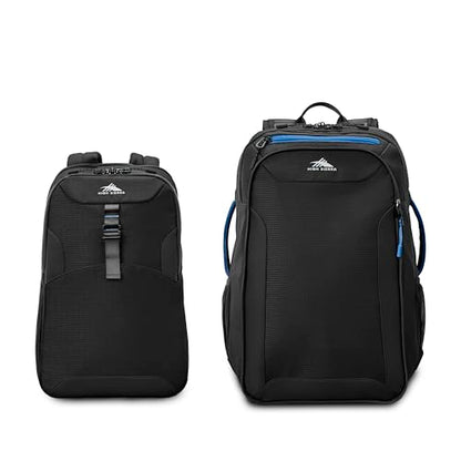 High Sierra Hi-Life 3-in-1 Convertible Backpack - Features Removable Daypack, Stack-It Strap, Adjustable Sternum Strap, Fleeced Pocket For Scratch Protection, Dual Water Bottle Pockets - Black/Blue - color: Black/Blue