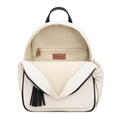 Montana West Mini Backpack Purse for Women Anti Theft Backpacks with Secured Zipper and Tassel - color: Mini Beige & Black