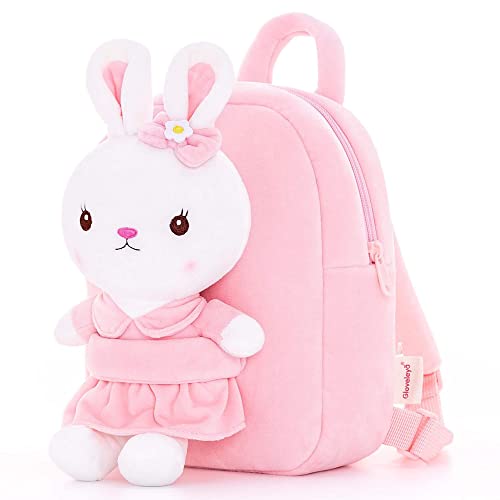 Gloveleya Kids Backpack Toddler Backpacks with Stuffed Bunny Toy Pink 9''… - color: A011 Pink Bunny Toy, size: 9 inches