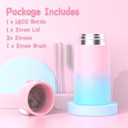 Kids Backpack for Girls 5-8, 4PCS Toddler Backpack with 13oz Kids Insulated Water Bottle, Lunch Box and Pencil Case, Girls Bookbag Schoolbag for Primary Kindergarten Elementary School - color: Pink Blue
