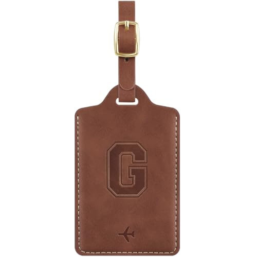 Luggage Tags for Suitcase Embossed Personalized Initial Letter G Travel Tags with 3 Replaceable Name Cards Leather Privacy Bag Tags Travel Essentials Backpack Tags for Women and Men, Brown G - color: Brown, size: G