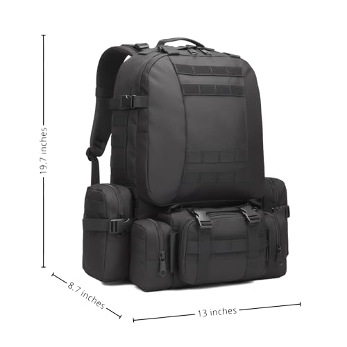Military Tactical Backpack for Men 60L Waterproof Bug Out Bag Survival Rucksack Go Bag Emergency Molle System Army 3 Day Assault Pack for Hiking Hunting Camping Black - color: Black