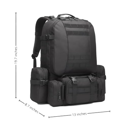 Military Tactical Backpack for Men 60L Waterproof Bug Out Bag Survival Rucksack Go Bag Emergency Molle System Army 3 Day Assault Pack for Hiking Hunting Camping Black - color: Black