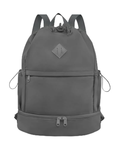 RHDZO Drawstring Backpack Sports Gym Bag with Shoe Compartment and Wet Pocket String Swim Bag for Women Men Beach Backpack, Dark Gray - color: Dark Gray