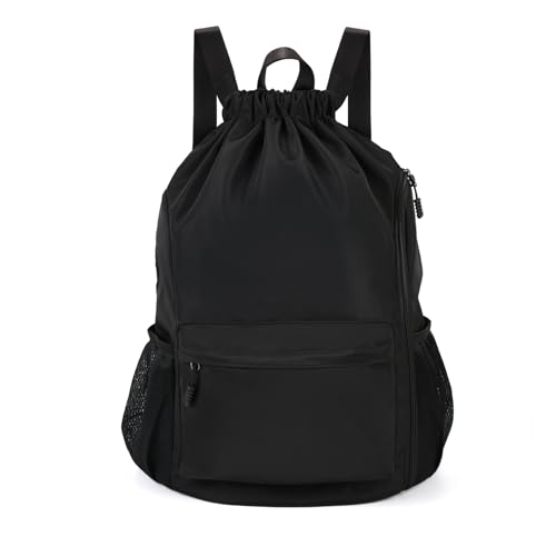 Valleycomfy Waterproof Drawstring Gym Backpack Bag for Men & Women,Sports Gym Bag with Side Pocket Black - color: A-black