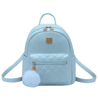 Girls Fashion Mini Backpack Purse Small Cute Plaid Leather Women Backpacks Little Bag, Mint Blue - color: Mint Blue