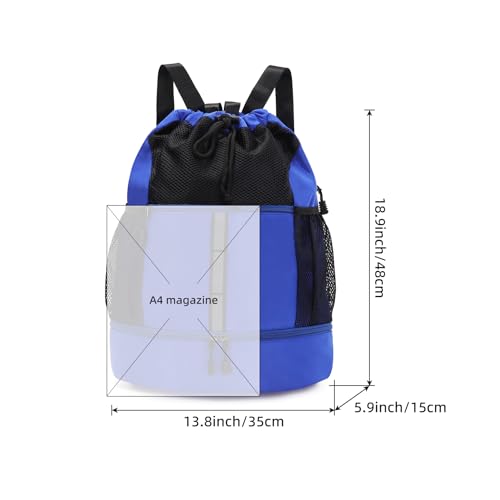 Valleycomfy Drawstring Gym Bag Sports Backpack With Shoe Compartment and Reflective Strips Royal Blue - color: Royal Blue