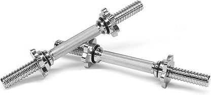 Yes4All Threaded Dumbbell Handles, Adjustable Dumbbell Bar Pair, 14/16/18/24-Inch Sizes, Fits 1" or 1.15" Plates, Non-Slip Grip, Secure Star-Lock Collars - color: 18" - Chrome & Rubber - Silver, size: 1 inch