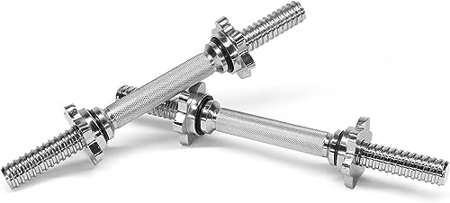 Yes4All Threaded Dumbbell Handles, Adjustable Dumbbell Bar Pair, 14/16/18/24-Inch Sizes, Fits 1" or 1.15" Plates, Non-Slip Grip, Secure Star-Lock Collars - color: 24" - Chrome & Rubber - Silver, size: 1 inch