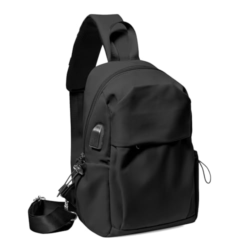 SEAFEW Medium Black Black Sling Bag for Men and Women - Sport Crossbody Backpack for Pickleball, Tennis, Racketball - color: Black-medium
