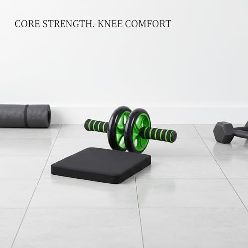 Green Ab Wheel Roller with Knee Pad, Dual Exercise Wheel for Core Strength Training, Non-Slip Rubber Wheels for Home Gym Workouts