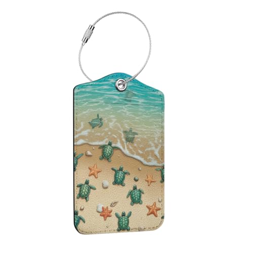 Sea Turtle Luggage Tag, Cute Turtle Theme Suitcase Tags with Privacy Flap and Metal Loop, Luggage Tags Identifiers Travel Essentials Bag Tag, Starfish Turtles Gifts for Women Men Friends - color: Multicolored 1689