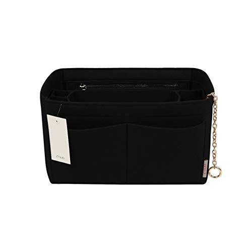 ZTUJO Purse Organizer Insert, Felt Purse Organizer with Zipper and Sewn Bottom Insert, Fit Speedy Neverfull Graceful,6 Sizes - color: Black, size: Large