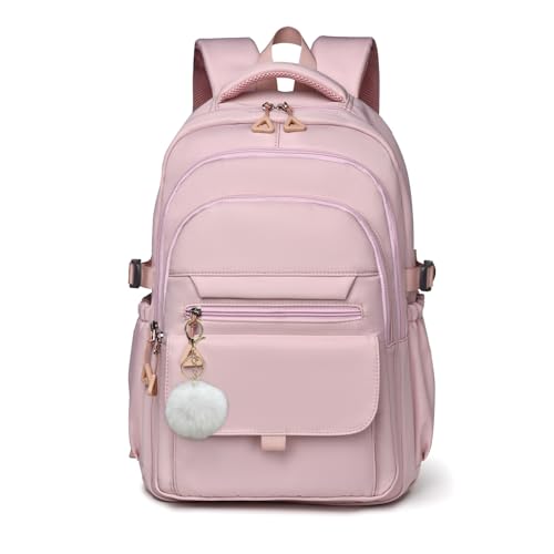 Backpack for Girls, Solid-Color School Backpack for Kids Students, Aesthetic Girls Bookbag for Elementary School Travel Daypack,Pink - color: Pink
