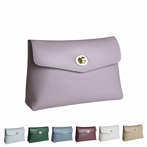 Cosmetic Bag Travel Makeup Pouch Travel Organizer, Zipper Pouch Bags for Women Vegan Leather (No Text, Purple) - color: Purple