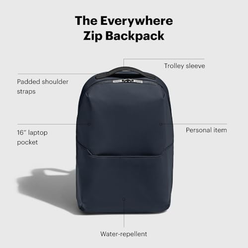 Away The Everywhere Zip Backpack - Personal Item Airline Approved Backpack with 16” Padded Laptop Sleeve, Water Bottle Pocket, Interior and Exterior Pockets - Fits Up to 16-Inch Laptops - Navy Blue - color: Navy Blue