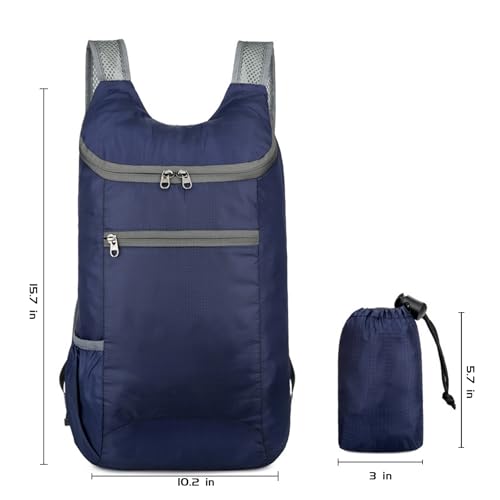 Portable Folding Backpack, Travel Hiking Backpack, Light and Compact, Waterproof and Durable, Super Large Capacity, Outdoor Camping, Travel Storage, Daily Use (Dark Blue)
