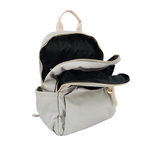 M-ioi-M Medium Backpack Purse for Women, Fashion Nylon Daypack with Gold Hardware, Lightweight Water-Resistant Rucksack for College, Work, Travel, Everyday Use, Fits 13–14" Laptop (Gray Beige, Medium) - color: Gray Beige,medium