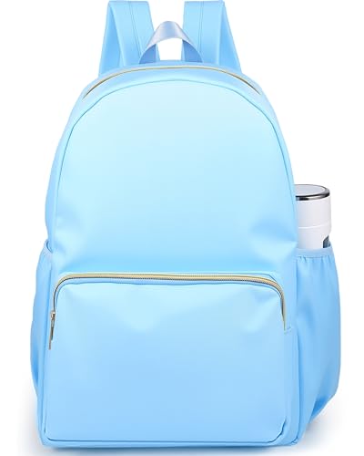 1 Piece Nylon Backpack Kids School Backpack for Toddler Girls Boys Plain Waterproof Preppy Bookbags Travel for Student (Blue) - color: Blue