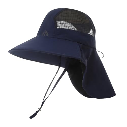 UV Sun Protection Hat Women Foldable Neck Flap Wide Brim Fishing Hat with Ponytail Hole for Women - color: Navy