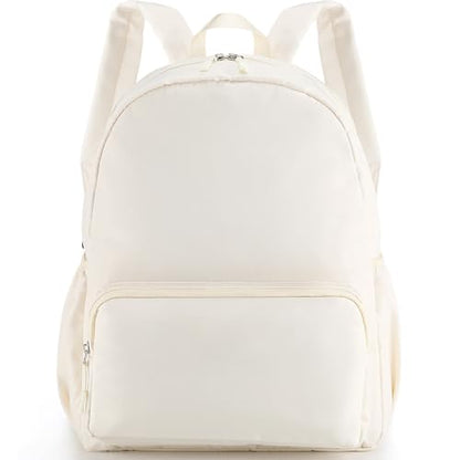 1 Piece Nylon Backpack Kids School Backpack for Toddler Girls Boys Plain Waterproof Preppy Bookbags Travel for Student (Creamy White) - color: Creamy White