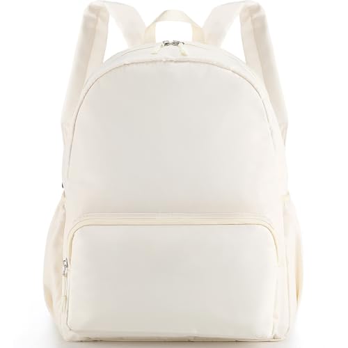 1 Piece Nylon Backpack Kids School Backpack for Toddler Girls Boys Plain Waterproof Preppy Bookbags Travel for Student (Creamy White) - color: Creamy White