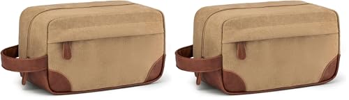 Vorspack Travel Toiletry Bag - Hanging Toiletry Bag for Men Water Resistant Canvas Shaving Bag with Large Capacity for Travel - Brown (Pack of 2) - color: Brown, size: Medium (Pack of 2)
