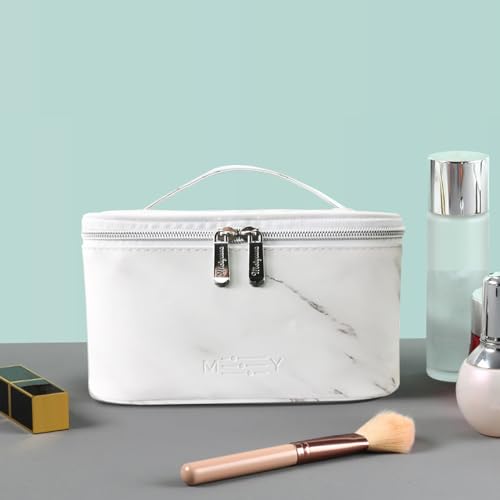 Meiyuuo Makeup Bag Large Cosmetic Bags for Women Girls Cute Travel Zipper Pouch Toiletry Organizer for Beauty Essentials Waterproof (Marble) - color: Off Marble