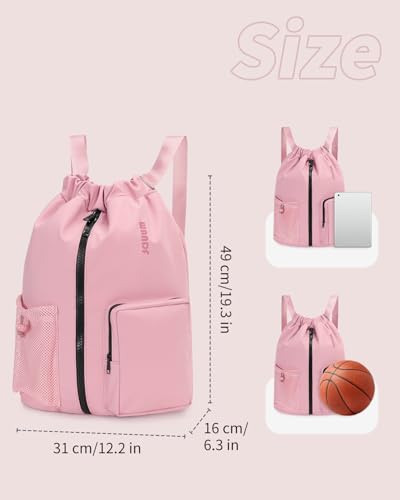 WANDF Drawstring Backpack Sports Gym Bag with Shoes Compartment, Water-Resistant String Beach Sackpack Swim Bag for Women and Men (Pink) | with Shoes Compartment - color: Pink