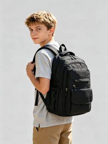 Phaoullzon Girls School Backpack for Boys Middle High College Teen Bookbag - color: Black, size: Large (17.5 Inch)
