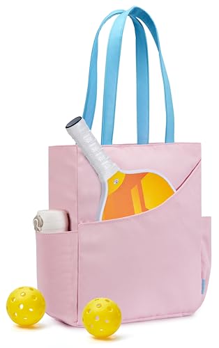 Pickleball Bag for Women Stylish Nylon Tote Fits 2 Paddle, Ball, Gear, Utility Shoulder Handbag for Sports - color: Pink