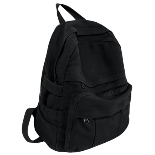 MaxxCloud Women's Heavy Cotton Canvas Laptop Backpack Lightweight Casual Hiking Daypack Travel Bag - color: Black
