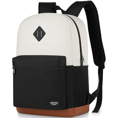 YAMTION 17 Inch School Backpack Women,Classic Back Pack College Bookbag Teen Boys and Girls Black Beige - color: Black Beige, size: 17.3 inch