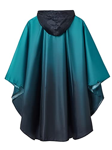 SaphiRose Unisex Rain Poncho Waterproof Raincoat Hooded for Adults Women with Pockets - color: Gradient Teal